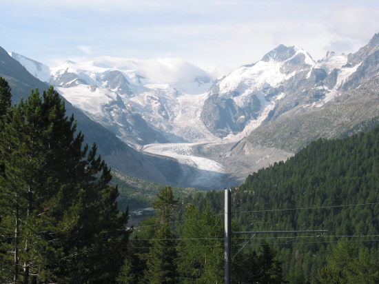 Morteratsch Gletscher mit Piz Bernina und Piz Palü